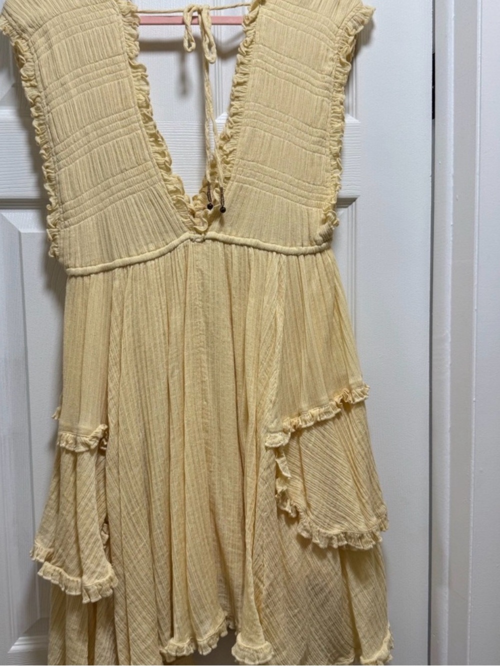 Free People Soft Yellow Tiered Ruffle Mini Dress - Picture 2 of 2